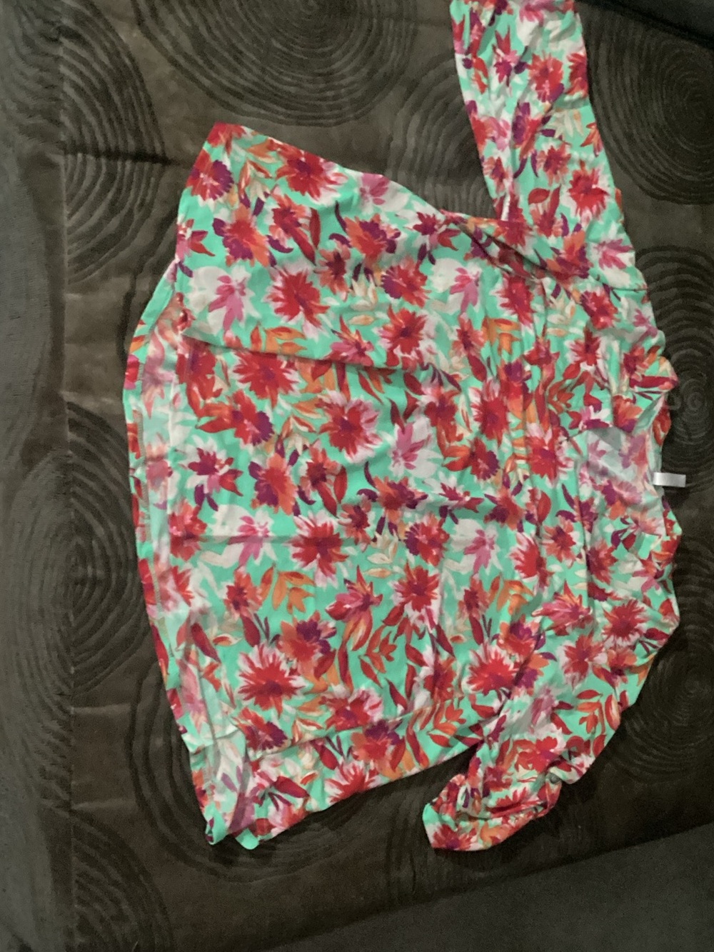 Floral Print Blouse in Mint with Coral and Pink Blooms